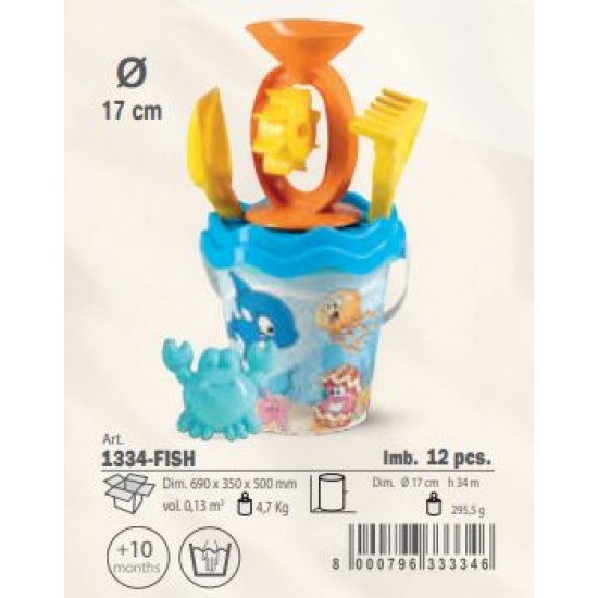 Balde praia criança c\acessórios d17cm 1334-fish