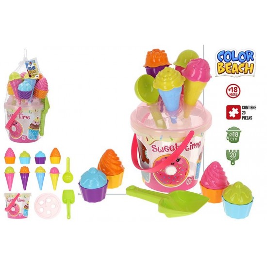 Balde praia c\acessórios bolo e cupcakes 18x20cm 49265