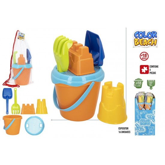 Balde praia liso c\ acessórios e bolsa 18cm 49269