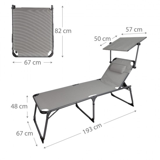 Espreguiçadeira alumínio c\ posições pala e almofada 193*67*48cm 62613