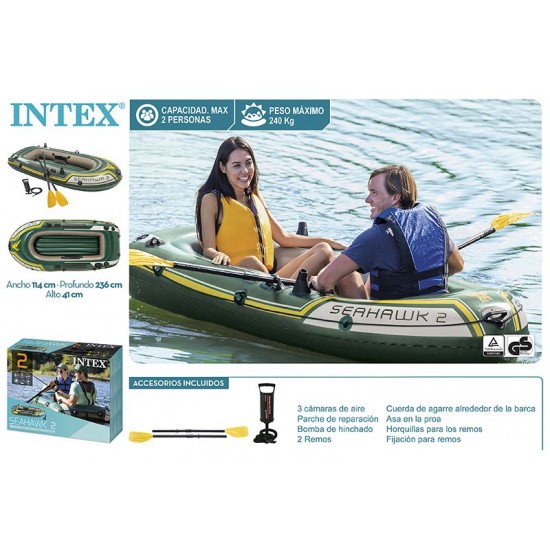 Barco intex 2 pessoas c\remos e bomba 236*114*41cm 68347