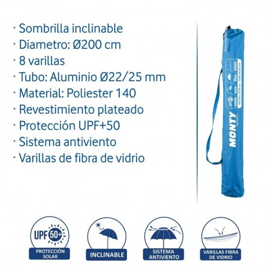 Chapéu de sol alumínio 200cm c\respirador varetas fb 703785