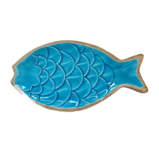 Peça madeira azul travessa peixe 35*19*2,5 - 242219A