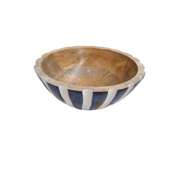 Peça madeira riscas tigela 17,5*17,5*6,50 - 25A0087B