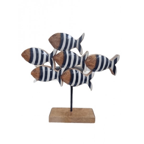 Peça madeira riscas peixes 25,5*27*5 - 25A0285B