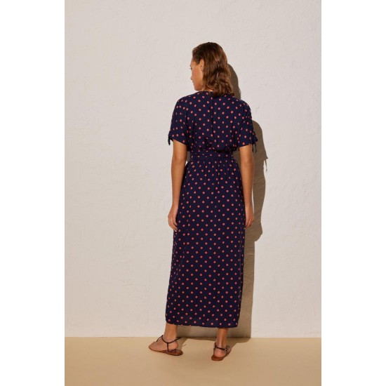 Vestido longo azul às bolinhas - 85956