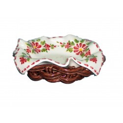 Cesta redonda artesanal c\pano 14 cm azul \ vermelho 66